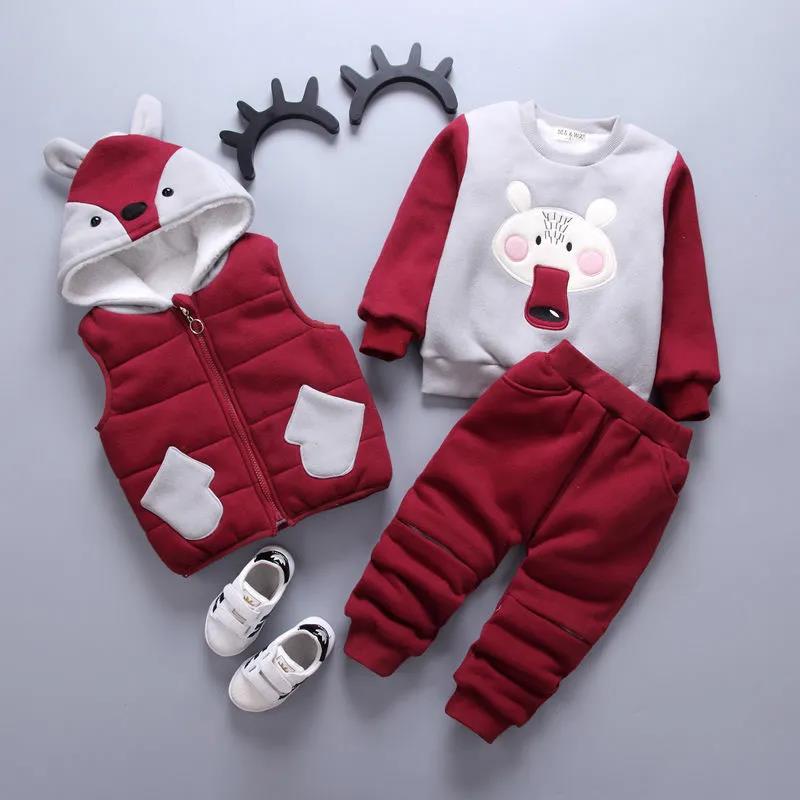 Winter Thickening and Velvet Baby Children's Cotton-padded Clothes Suit Three-piece Suit Boys and Girls Baby Sweater Cotton-padded Clothes