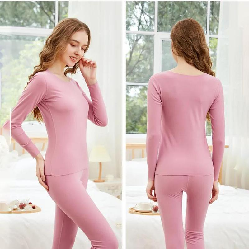 Women Winter Autumn Clothes Thermal Underwear O-neck Tops Pants Female Tight Suit Windproof Comfortable Soft Lining Long Sleeve High Elasticity Slim
