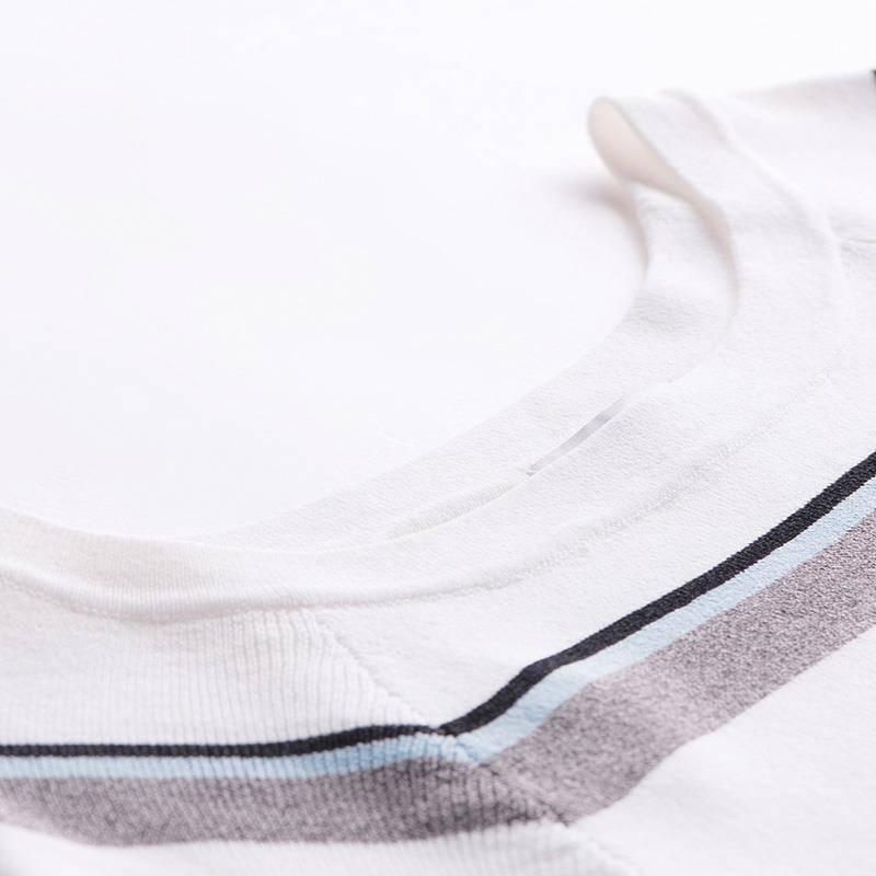 Lady Minimalist Striped Ball Cuffs Pullover Slim O-neck Bottoming Top Sweater Jumper Top
