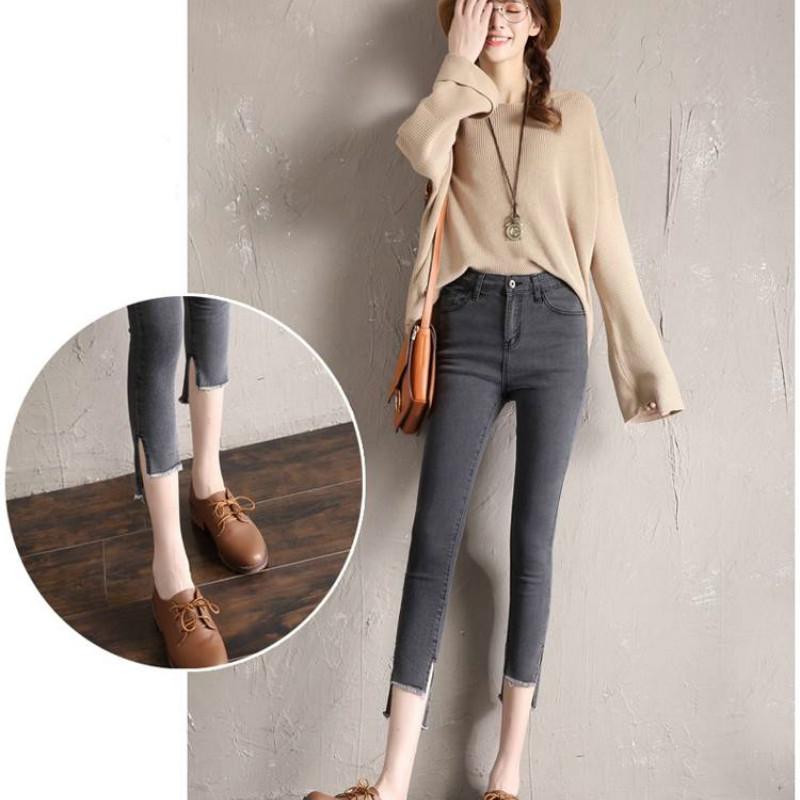 WTEMPO Thin and Irregular Jeans Feet Female Korean Version of The Slim Beggar Hole Nine Points Pencil Pants