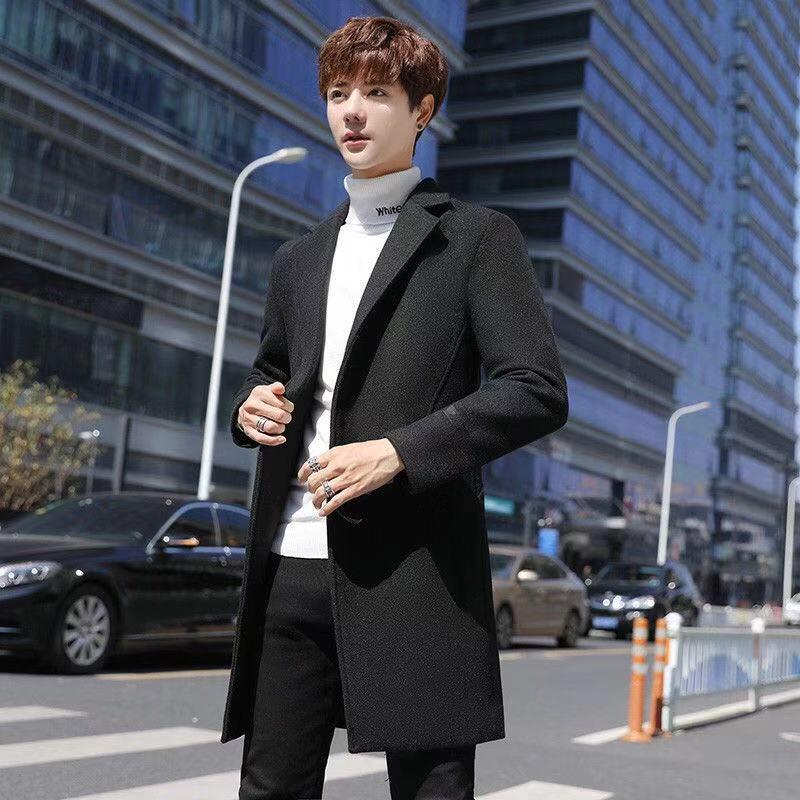 Mens Woolen Coat Casual Business Woolen Coats Mens High-end Brand Slim Long Woolen Coat Male Jacket