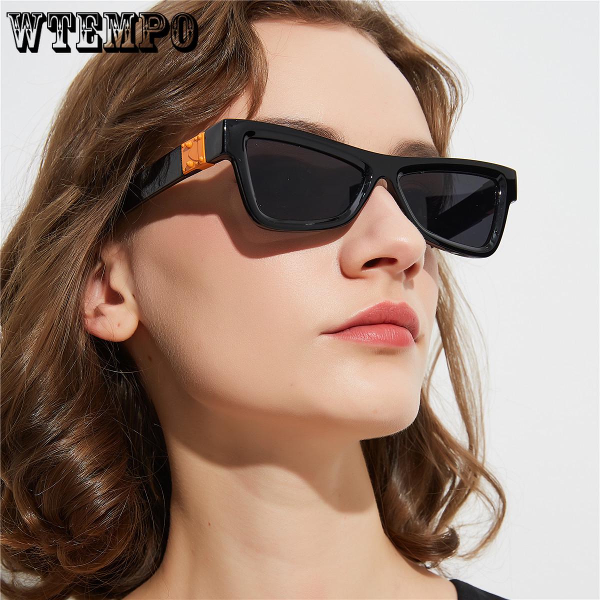 WTEMPO Sunglasses reflective cat eye AC lens glass mirror black frame steampunk women eyewear