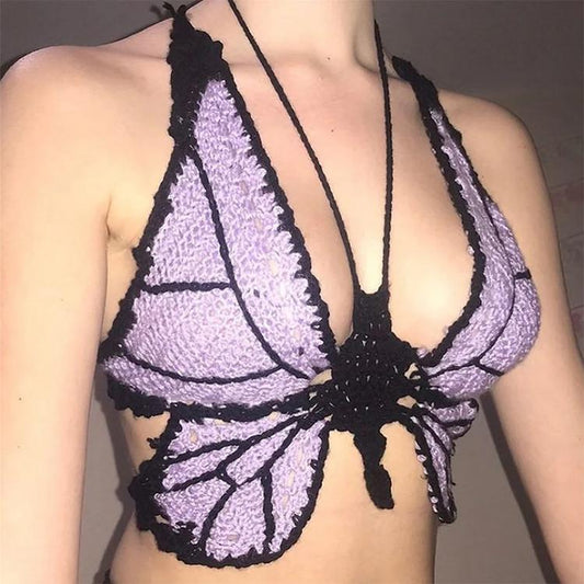 Summer Women's Backless Camisole Knit Hollow Butterfly Tank Top Crochet Corset Sexy Party Butterfly Camisole