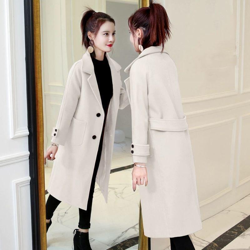 Woolen Coat Women's Mid-length Thickened Autumn and Winter Korean Loose Woolen Cloth Was Thin Winter Woolen Coat