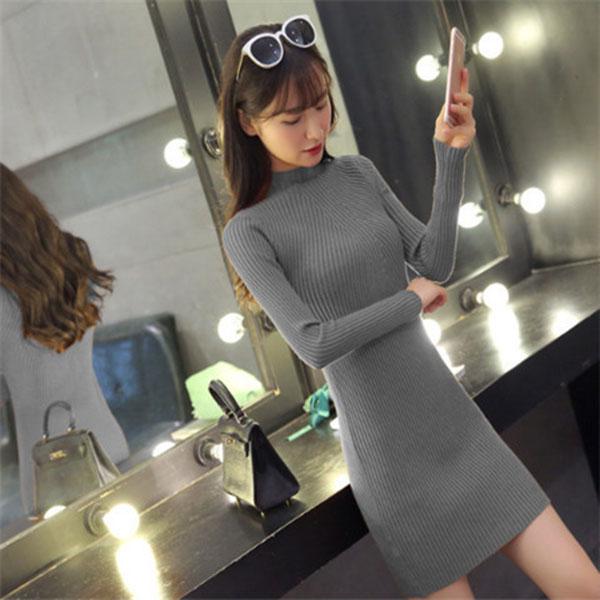 Autumn and Winter Thick Sweater Mid-length Tight-fitting Bottoming Shirt Fashion Casual Slim Dress