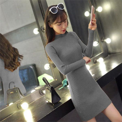 Autumn and Winter Thick Sweater Mid-length Tight-fitting Bottoming Shirt Fashion Casual Slim Dress