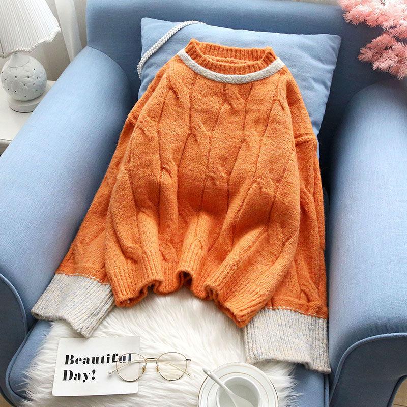 Coarse Wool Sweater Women's Short Loose Loose Outer Wear Twist Hedging Small Lazy Wind All-match Blouse Autumn and Winter Thickening