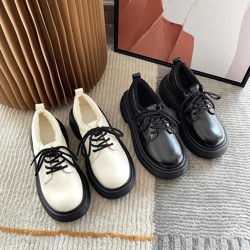 Women's Leather Shoes Winter Warmth and Thickening Plus Velvet Casual and Comfortable Flat Shoes