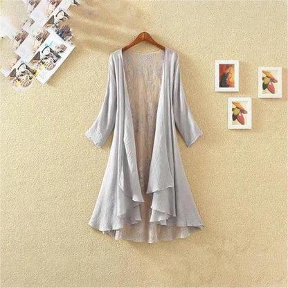 Women's Cotton and Linen Lace Sun Protection Thin Cardigan Beach Mid-length Plus Size Shawl Loose Top