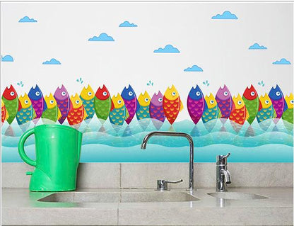 Underwater world colorful fish baseboard bedroom living room wall sticker hot sale removable