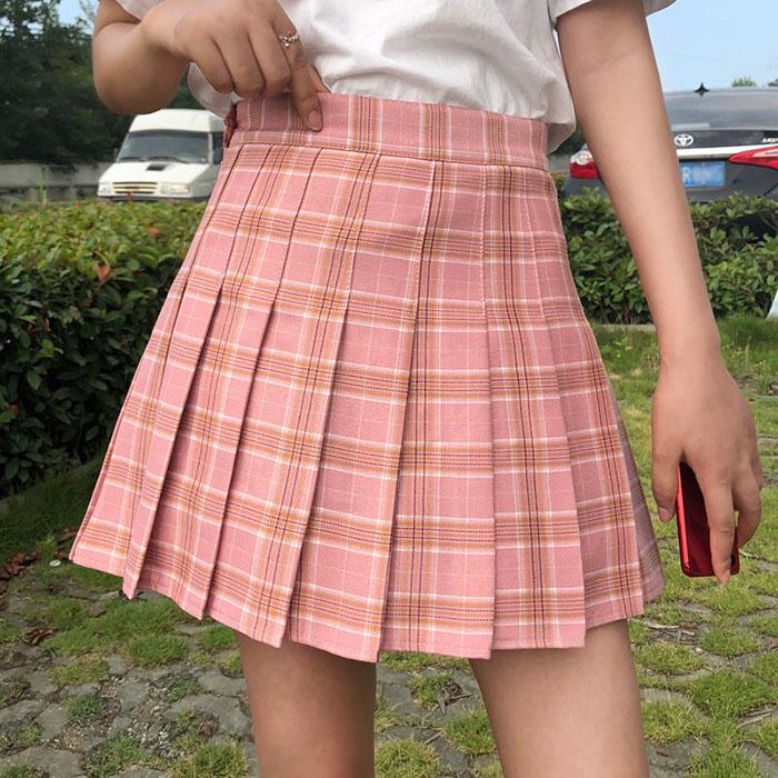 Plaid Skirt Women Thin Sexy Anti-light-out Pleated Skirt Students High Waist Cute A-line Skirt