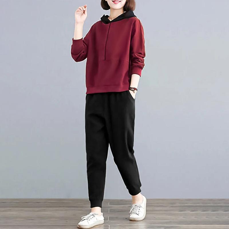 Sportswear Suit Women's Spring and Autumn Loose Hooded Hoodie Two-piece Suit Light and Comfortable Sweat-absorbent and Breathable