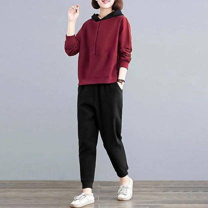 Sportswear Suit Women's Spring and Autumn Loose Hooded Hoodie Two-piece Suit Light and Comfortable Sweat-absorbent and Breathable