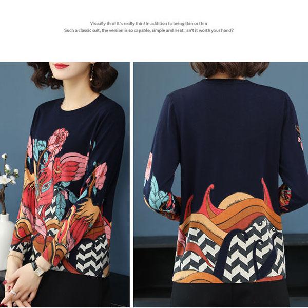 Ethnic Style Knit Sweater High-end Loose Printed Cashmere Sweater Bottoming Wool Sweater Short O-neck Knit Jumper