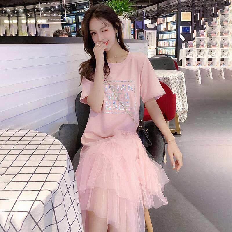 Dress Female Student Korean Version Loose Large Size Net Yarn Fairy Skirt Summer Small Fresh T-shirt Long Dress