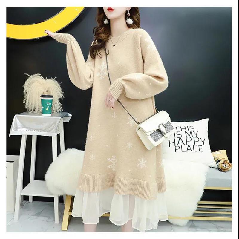 Autumn and Winter Fashion Trend Snowflake Women's Sweater Dress Loose-fitting Mini Sexy Blouse