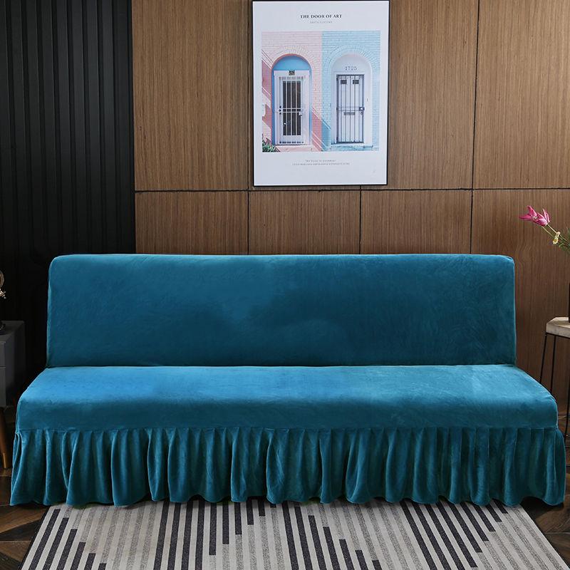Armless Sofa Cover Inclusive Magic Sofa Cover Solid Color Folding Sofa Bed Cover with Skirt Elastic Furniture Protector Slipcover Couch Cover