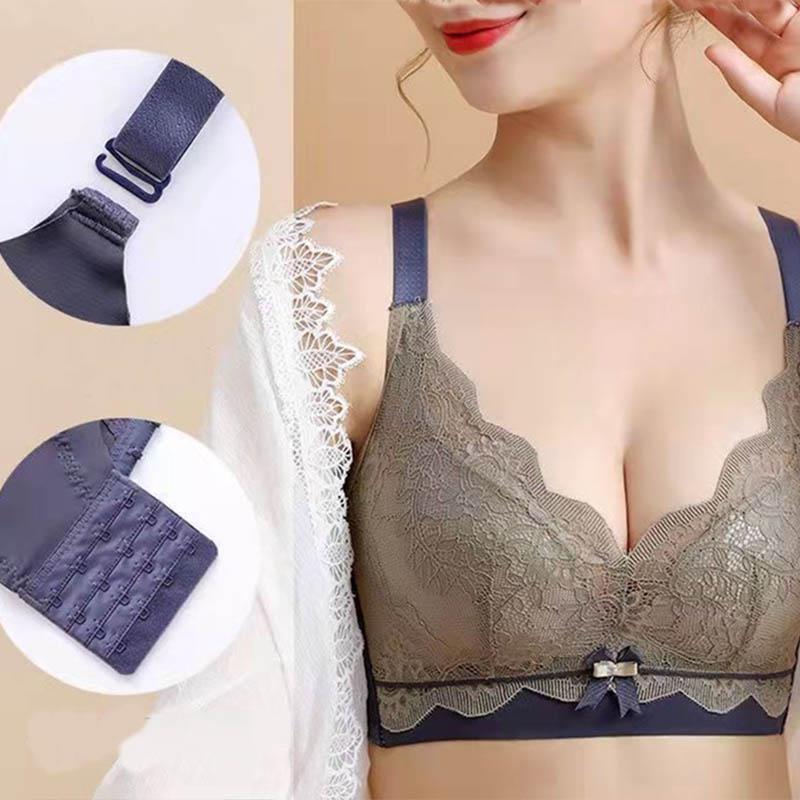Lace Splicing Contrast Color Gathering Adjustable Latex Cup Breathable Soft Side Closing Holder Shaped Anti-sagging No Steel Ring Bra