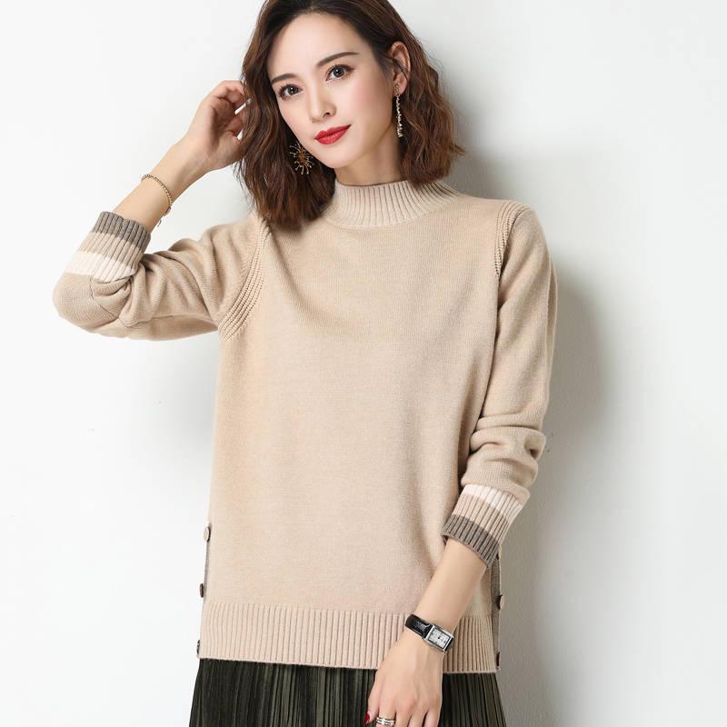 Half-Turtleneck Knitted Sweaters Women Long Sleeve Soft Sweater Pullovers Solid Bottoming-shirt