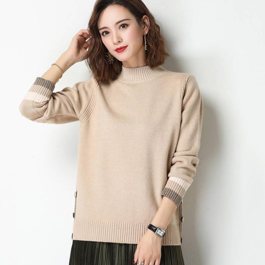 Half-Turtleneck Knitted Sweaters Women Long Sleeve Thick Soft Sweater Pullovers Winter Solid Bottoming-shirt