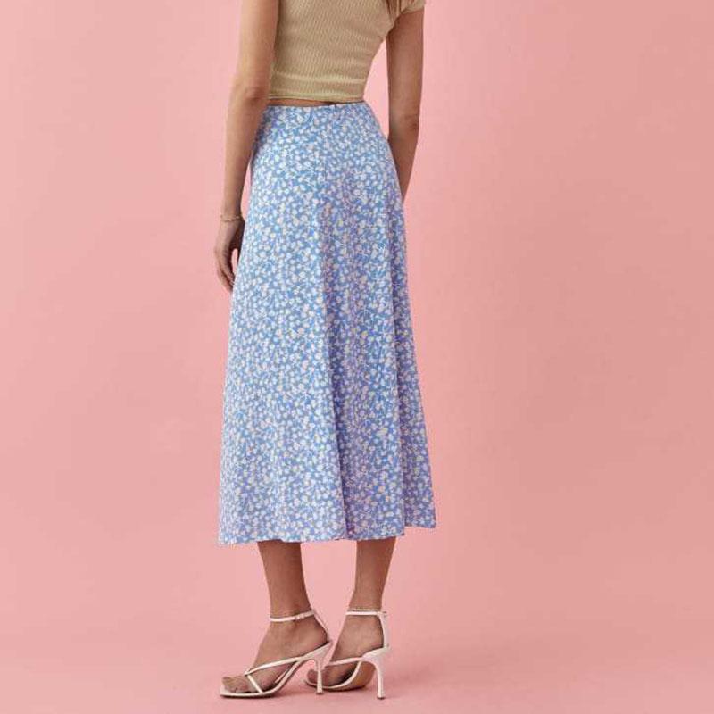 Skirts Women Summer Floral Print High Waist Stretch Slit Long A-Line Skirt Female Side Split Dating Skirts