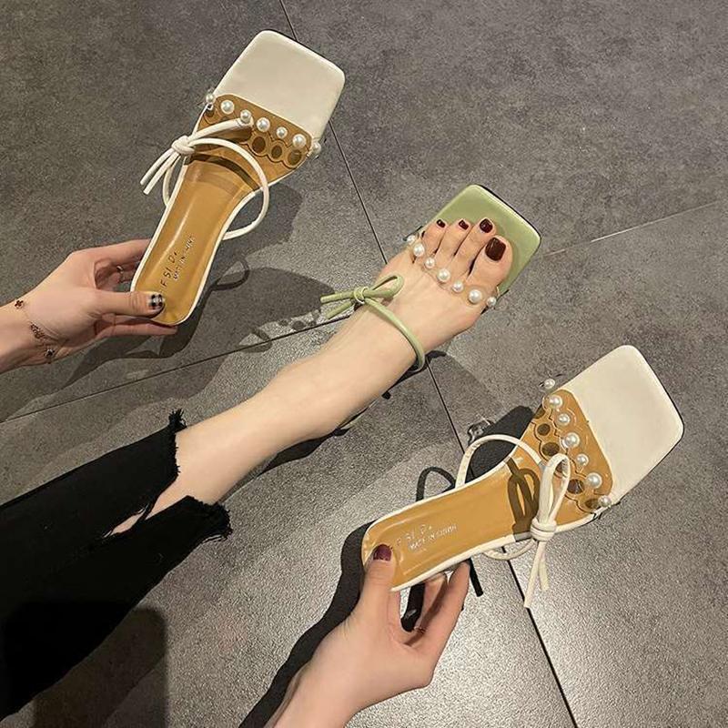 Crystal Heel Slippers Women's Summer Wear Fashion 2 Thick Heel Transparent Sandals