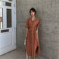 Casual Sashes A Line Women Dress Ladies Lapel Party Dress Summer Elegant Long Dress Shirt Dress