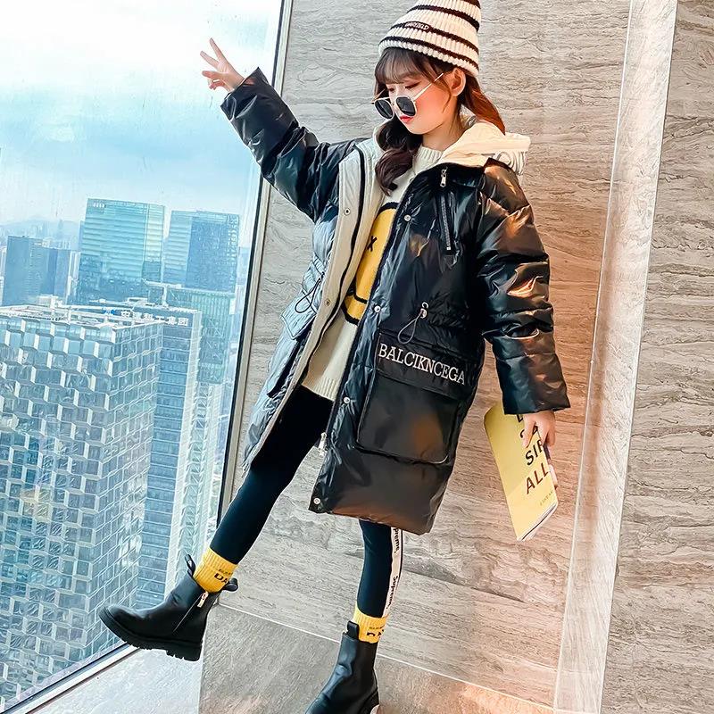 Girls' Cotton Clothes Mid-length Thicken Winter Warm Jacket Korean Style Down Coat Over The Knee Quilted Jacket