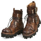 Men Genuine Leather Military Uniform Boots Gothic Skull Punk Martin Platform Mid-calf Boots
