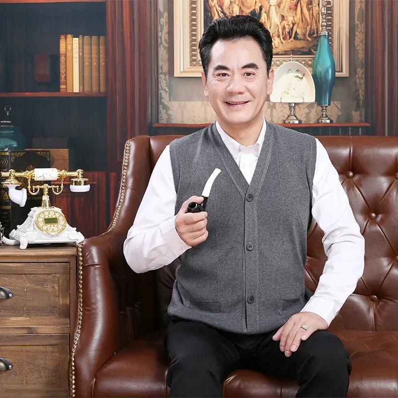 Spring and Autumn Middle-aged and Elderly Woolen Vest Men's Sleeveless Knitted Cardigan Spring and Autumn Thin Vest