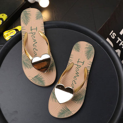 Flip Flops Summer Fashion All-match Peach Heart Flat Sandals and Slippers