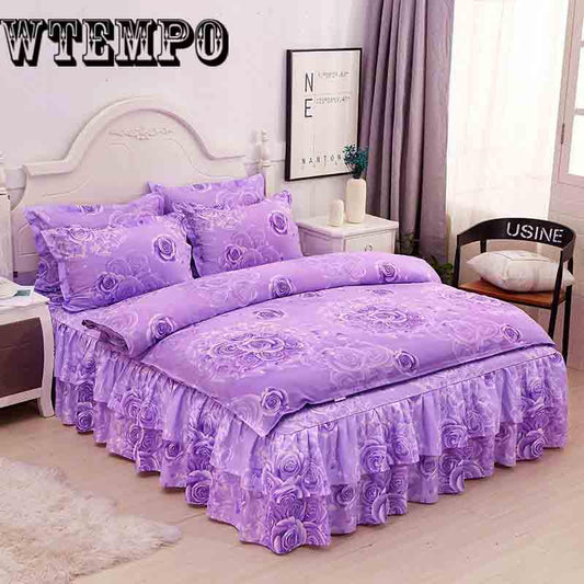 4pcs Luxury Cotton Floral Printed Quilt Cover Bedroom King/queen Size Bed Sheet+pillowcases