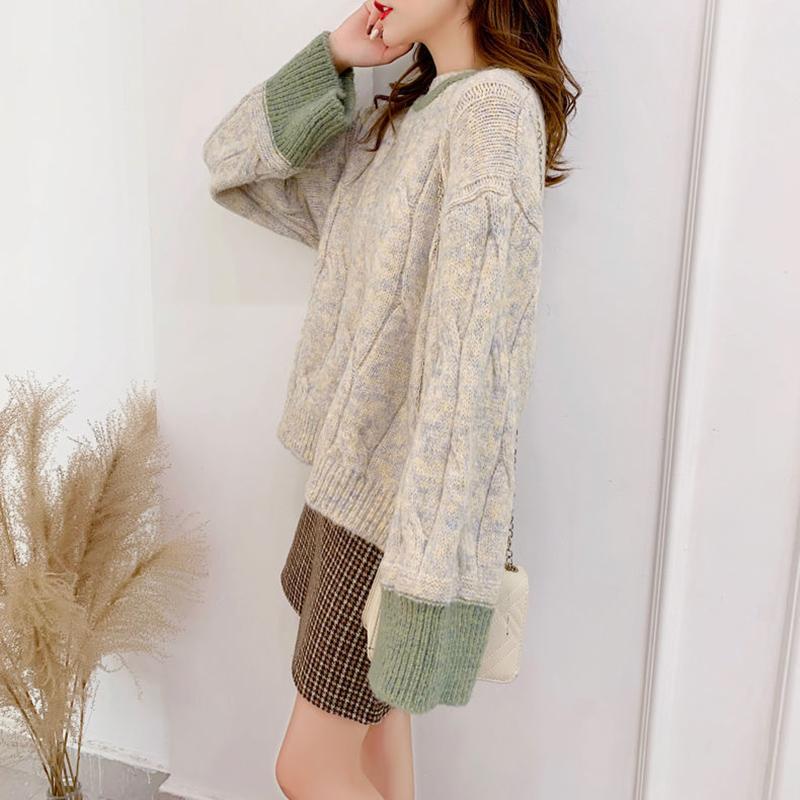 Coarse Wool Sweater Women's Short Loose Loose Outer Wear Twist Hedging Small Lazy Wind All-match Blouse Autumn and Winter Thickening
