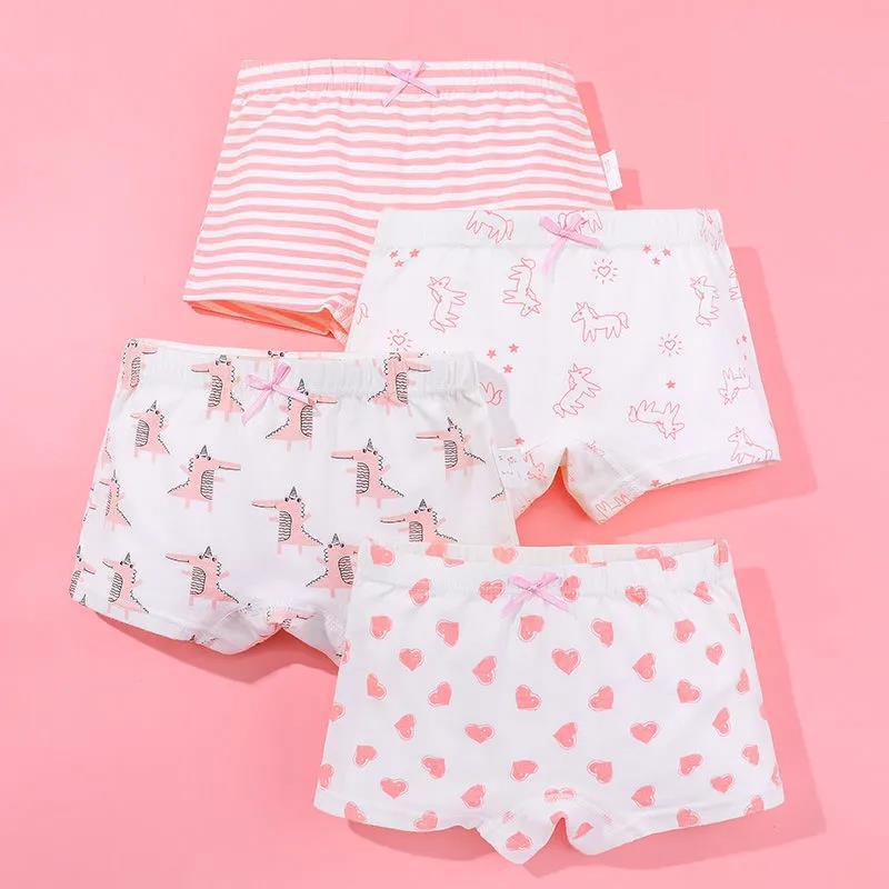 3-12 Yrs Children Girls Cotton Underwear Panty Boxer Baby Kids Lovely Cute Underpants 4pcs/lot