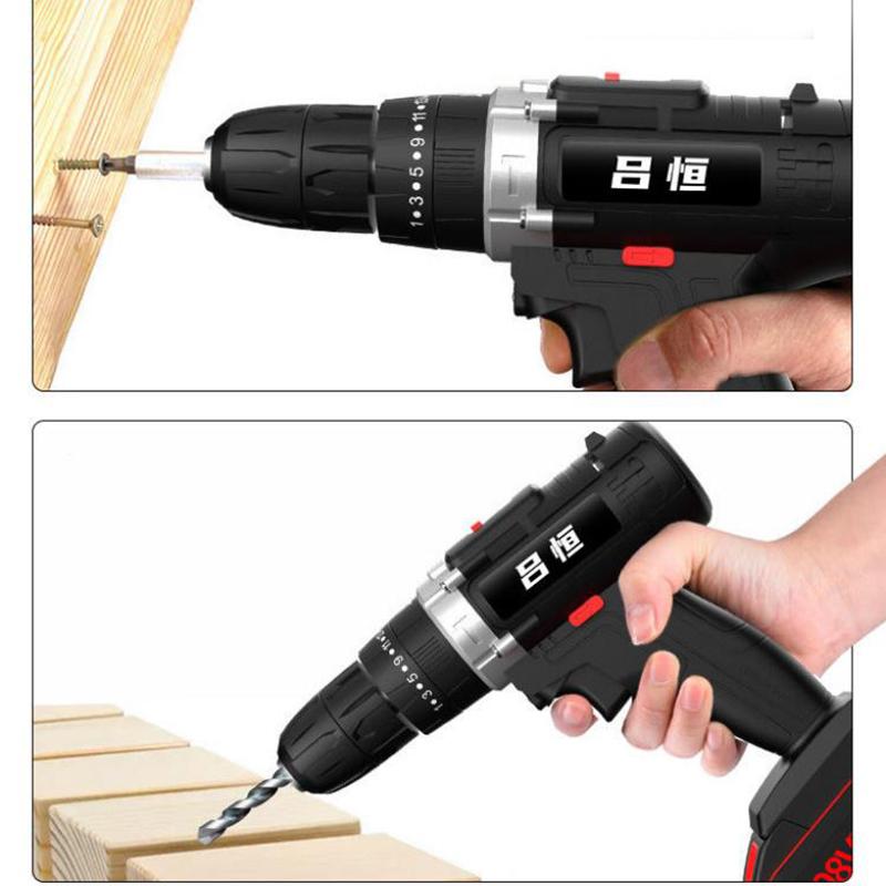 128Vf Industrial Cordless Electric Drill Two-speed Electric Screwdriver with Rechargeable Motor Power Tools