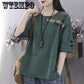Fashion Womens Women's five-quarter sleeve stitching T-shirt Stitching Color Print Top T-shir