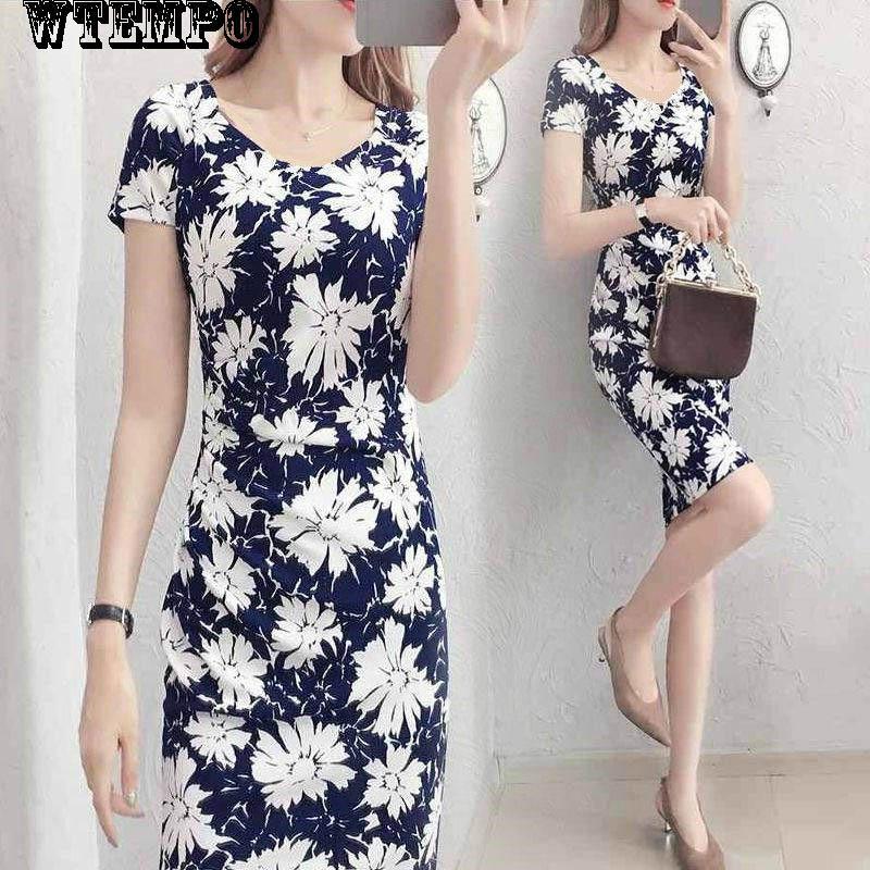 WTEMPO Brand Printed Bag Hip Skirt In The Long Dress Female Summer Waist Split Fork Fashion V-neck