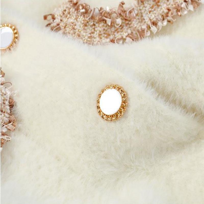 Autumn and Winter Korean Style Suit Collar Embroidery Loose Knit Jacket with Diamonds and Beaded Warm Sweater Cardigan