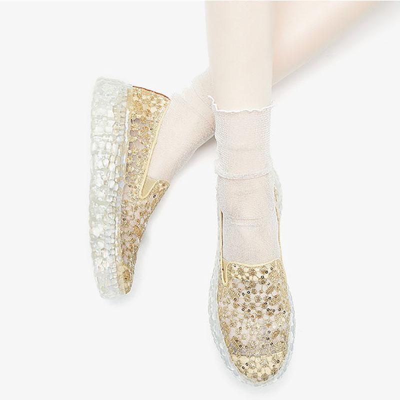 Platform Crystal Women's Shoes Summer One-step Lace All-match Loafers Casual Breathable Shoes