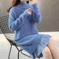 Long Faux Mink Fleece Sweater Winter Bottoming Sweater Thick Warm Knitted Lace Stitching Mohair Sweater Dress