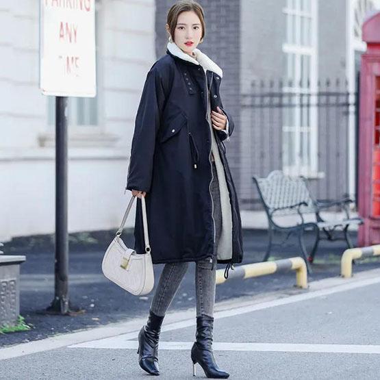 Winter Women's Down Cotton Long Coats Female Inner Lamb Wool Cotton Jacket Female Thickened Loose Cotton Jacket