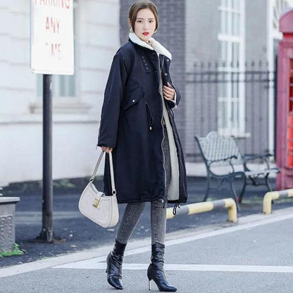 Winter Women's Down Cotton Long Coats Female Inner Lamb Wool Cotton Jacket Female Thickened Loose Cotton Jacket