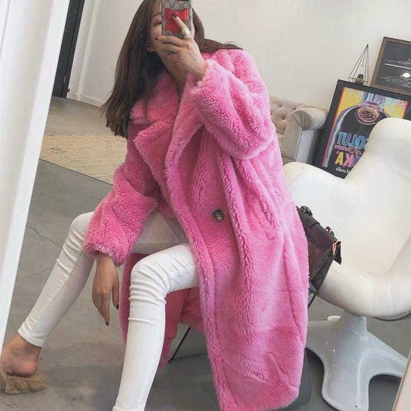 Winter Plush Lamb Velvet Jacket Fashion V-neck Warm Fleece Thickened and Long Windproof Women’s Jacket