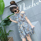 Children's Fashion Dress Girl Casual Off Shoulder Halter Above Knee Dresses Korean Girl's Dress Beach Dress Fold Print Butterfly