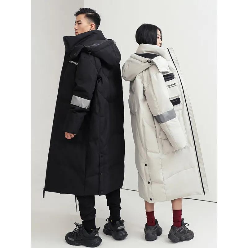 Over-the-knee Long Down Jacket Winter Men's and Women's Mid-length Tooling Thickened Korean Version Couple Decoration Body Coat Slim Coat