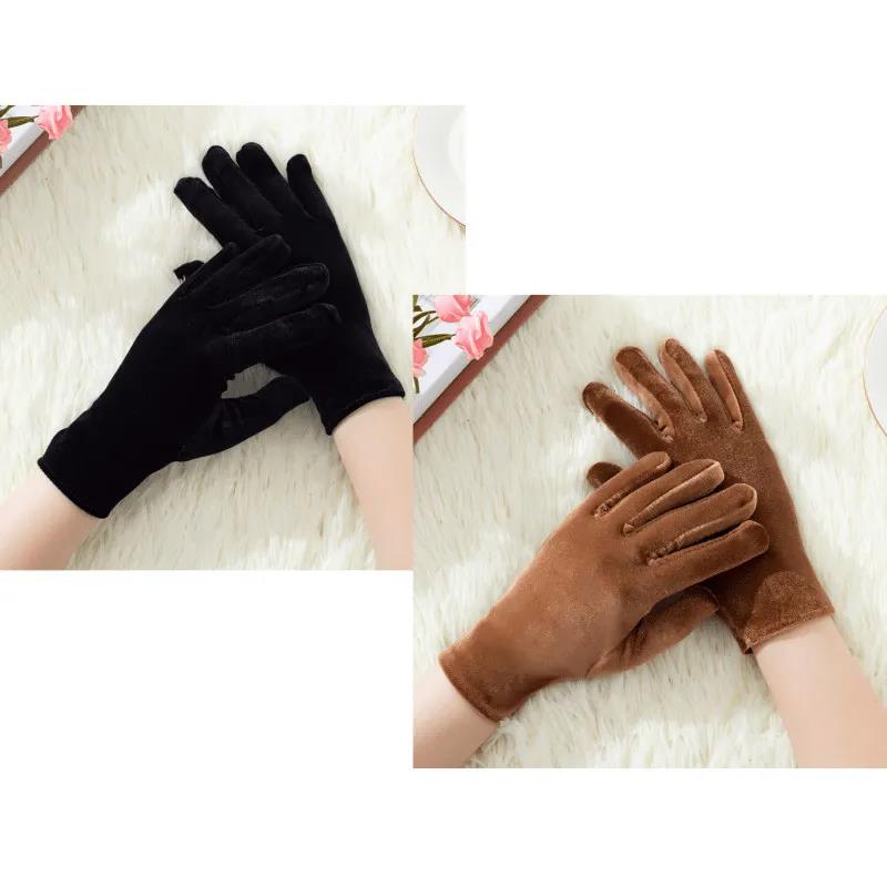 Two Pairs Pack Gold Velvet Warm Gloves Cold Protection Outdoor Riding Gloves Dance Ladies Gloves