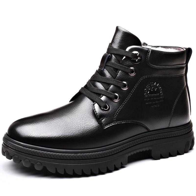 Winter Men's Genuine Leather Boots Wool Inner Thickening High-top Warm Ankle Boots  Business Leather Shoes Snow Boots