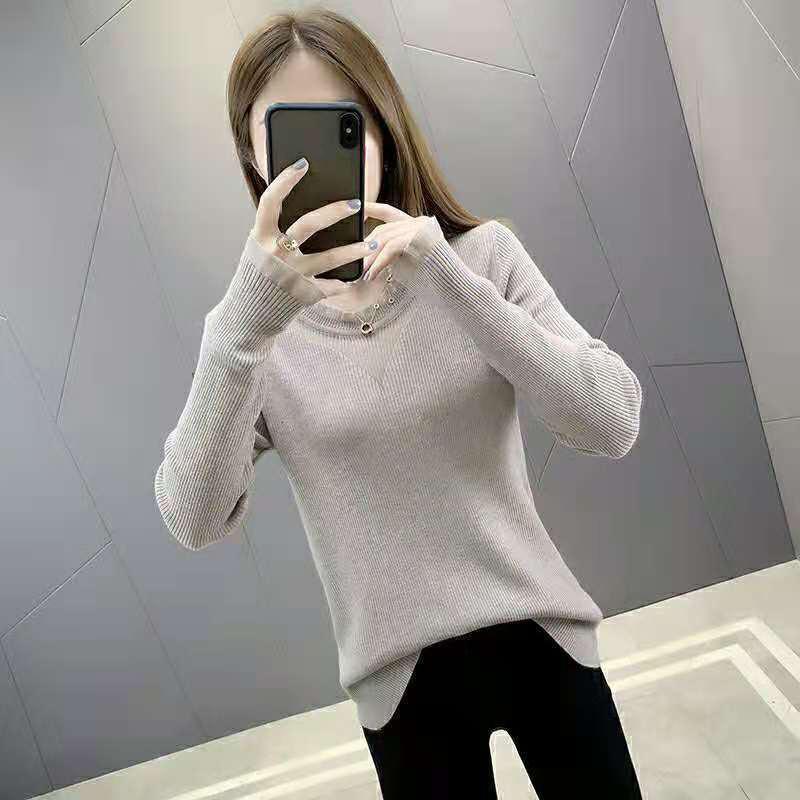 Sweater Women Autumn Winter Bottoming Shirt Women's Mesh Stitching Loose Long-sleeved Round Neck Korean Knit Sweater with Top