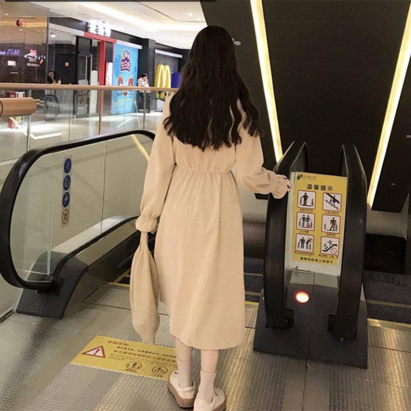Pofulove cute student Vintage long skirt top Inner wear Women's autumn and winter retro dress