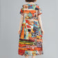 Ethnic Style Dress Female Summer Lively Bright and Loose Mid-length Summer Print Literary Plus Size Skirt